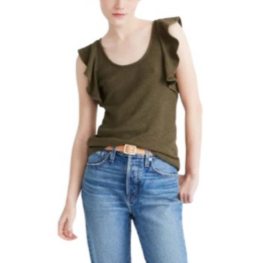 NWT Madewell Ruffle sleeve green tank top Medium